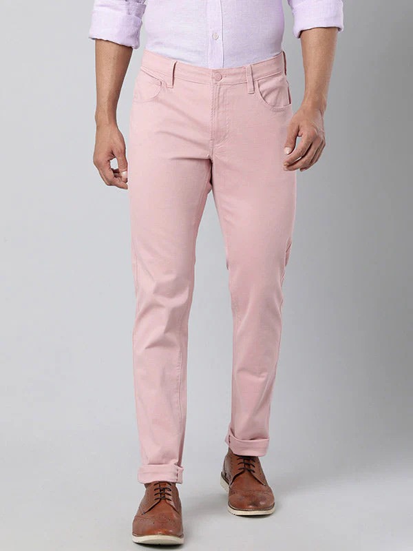 Indian Terrain Men's Slim Fit Solid Pink Trousers